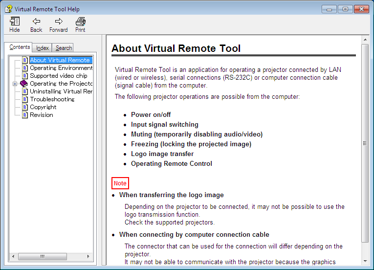8. Software di assistenza utente Chiusura di Virtual Remote Tool 1 Fare clic sull icona Virtual Remote Tool sulla barra delle applicazioni. Verrà visualizzato un menù pop-up. 2 Fare clic su Esci.