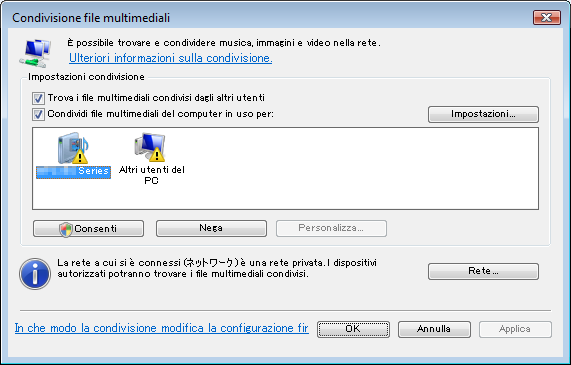 3. Selezionate la casella Condividi i miei file multimediali, quindi selezionate OK. 9. Utilizzo del Viewer (Modelli MM) Viene visualizzato un elenco di dispositivi accessibili. 4.
