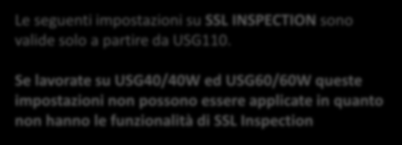 SSL Inspection Le seguenti impostazioni su SSL INSPECTION sono valide solo a partire da USG110.