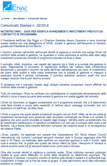 Si evidenzia che nell ultimo paragrafo della pagina tratta dal sito web dell Aeroporto di Verona hanno scritto che: La società ha predisposto il Piano di Sviluppo Aeroportuale (PSA) che