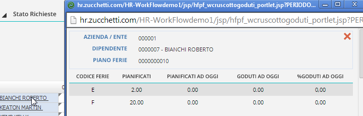 9 - Piano Ferie Nessuna Gestione (impostazione di default): i punti di menù Ore eccedenti (dipendenti) e Approvazione ore eccedenti (approvatori) sono disabilitati (negati sulla sicurezza).