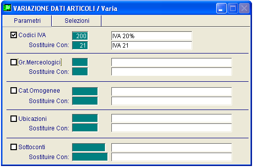 Fig. 2 - Variazione dati articoli/servizi In modo da facilitare ed automatizzare l'inserimento delle registrazioni contabili sarà necessario modificare gli automatismi contabili contenenti il vecchio