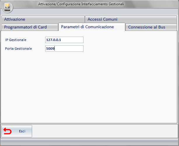 Specificare i Parametri di Comunicazione Una volta selezionata l opzione Parametri di Comunicazione, si ottiene la schermata presente in Figura 9.