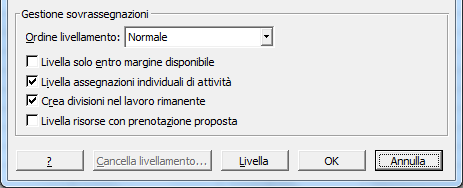 Livellamento delle risorse 19 LOGICA LIVELLAMENTO DEL Allunga l attività Deselezionarla per