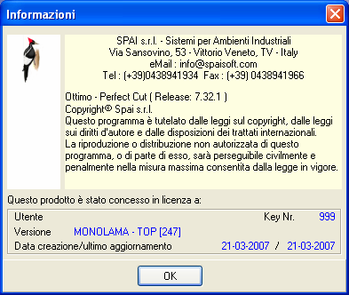 informazioni Informazioni È accessibile dalla voce Informazioni del menu?, visualizza la versione e varie informazioni sul programma in uso.