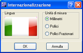 configurazioni Internazionalizzazione La pagina di internazionalizzazione consente di impostare la lingua utilizzata per i messaggi e per le finestre del programma e l unità di misura utilizzata per