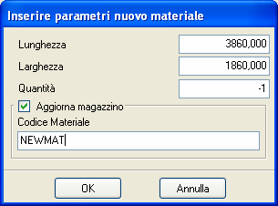 gestione commessa Associazione Materiali L associazione lastre permette al programma di modificare i formati dei materiali da utilizzare per l ottimizzazione dei piani di taglio della commessa attiva.