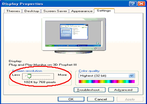 6 Fare clic su Impostazioni. 7 Usare il DISPOSITIVO DI SCORRIMENTO per impostare la risoluzione su Risoluzione ottimale predefinita.. Windows ME/2000 Per Windows ME/2000: 1 Fare clic su START.