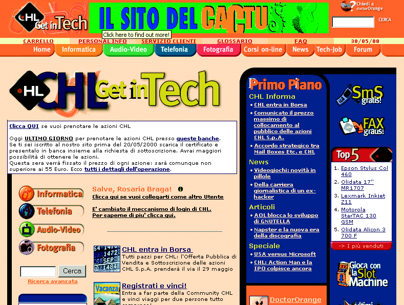 FIGURA 3.28 La home page di qualche anno fa (ora è migliorata) di un sito di e-commerce (www.chl.it).