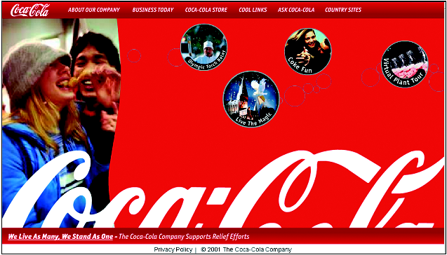 FIGURA 3.9 La home page del sito generale della Coca-Cola (www.cocacola.