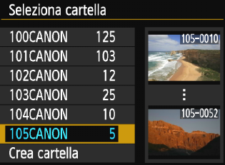 Funzioni utili Selezione di una cartella Numero file più basso Numero di immagini in una cartella Nome cartella Numero file più alto Con lo schermata di selezione delle cartelle visualizzata,