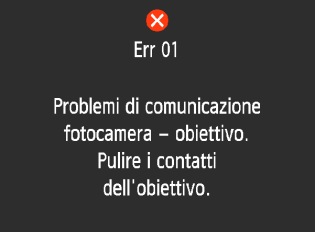 Codici di errore Numero di errore Se si verifica un problema con la fotocamera, viene visualizzato un messaggio di errore. Seguire le istruzioni visualizzate sullo schermo.