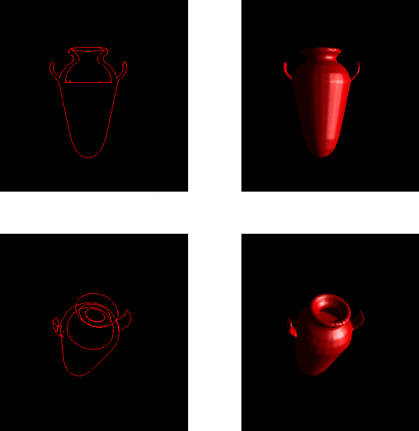 Capitolo 4. Algoritmi grafici Figura 4.8: Silohuette di un icosaedro con (a sinistra) e senza (a destra) l icosaedro disegnato all interno. Figura 4.9: Un anfora (a destra) e la sua silohuette (a sinistra).