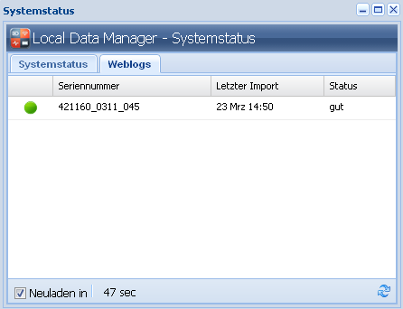 Figura 4:Finestra Systemstatus (Stato del sistema), scheda Weblogs La scheda Web logs consente di verificare se i singoli Web