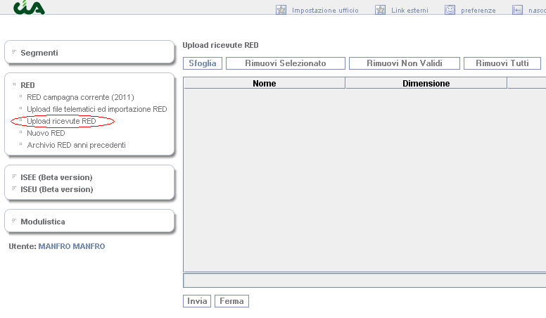 UPLOAD RICEVUTE RED Tramite la pagina di Upload ricevute RED è possibile importare l'esito degli invii fatti all'inps (che rimanda indietro dei file contenenti i soli RED scartati) in modo da