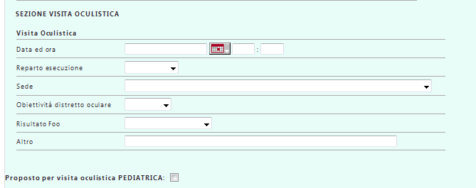 Il programma permette la registrazione del Red Reflex: data di esecuzione (l ora non è obbligatoria!