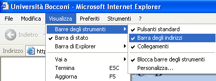 VISUALIZZAZIONE BARRE DEGLI STRUMENTI Per visualizzare o togliere le barre degli strumenti occorre: Dalla barra dei menu cliccare su la voce Visualizza.