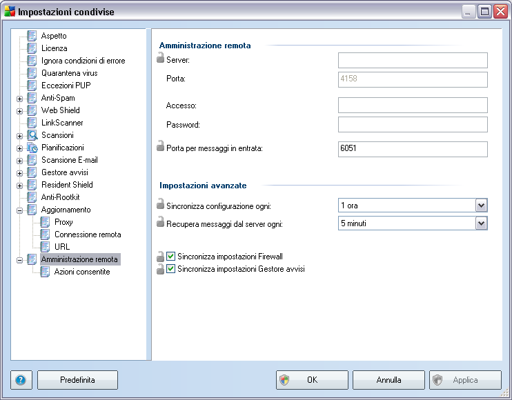 10.1.3.Amministrazione remota Le impostazioni di Amministrazione remota disponibili in AVG Admin Console contengono alcune opzioni aggiuntive rispetto alle impostazioni della workstation.