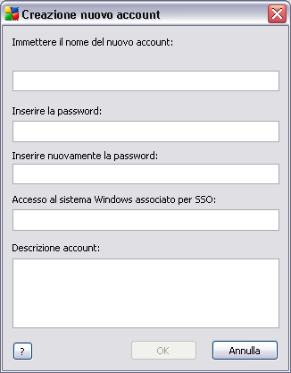 Immettere il nome account e la password (due volte per verifica).