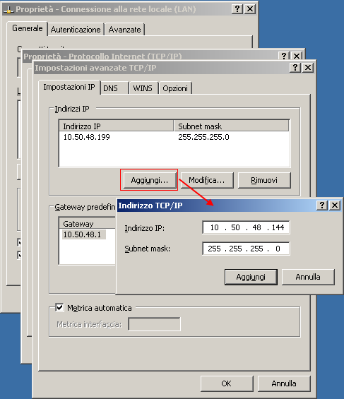 Reindirizzamento con IP di spostamento 5. Fare clic su Aggiungi e immettere un indirizzo IP supplementare (CA-IP). Nella schermata seguente, l'indirizzo IP CA-IP è 192.168.