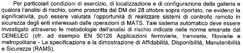 Quadro Normativo STES à RFI DTC DNS EE SP IFS 177 A SEZIONAMENTO DELLA LINEA DI CONTATTO E MESSA A TERRA DI SICUREZZA PER GALLERIE FERROVIARIE (DM 28.10.