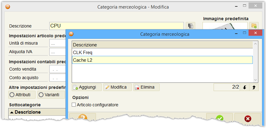 Tipo Questo campo a scelta multipla consente di impostare il tipo di variante; i valori possibili sono: o Codice + Descrizione I tipi variante impostati in questa modalità prevedono la codifica di