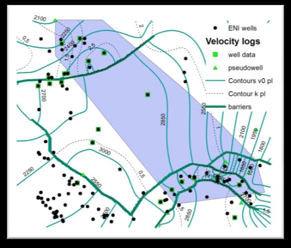 Velocity (m/s) La conversione in profondità Dal modello in tempi al modello in profondità GeoMol wells database Extract velocity data for each stratigraphic interval Analisys of well velocities to