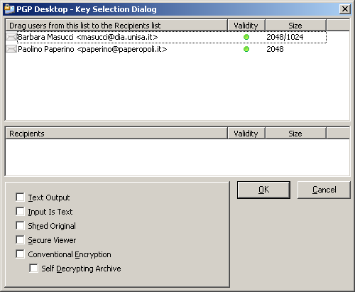 Cifrare e firmare file (2/2) Text Output: salva il file come ASCII Conventional encrypt: cifra con una passphrase 26 Decifrare file Per decifrare un file cifrato da PGP con una passphrase Selezionare