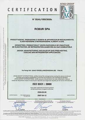 Azienda Robur Robur Certifications 2001 ISO 9001:2000