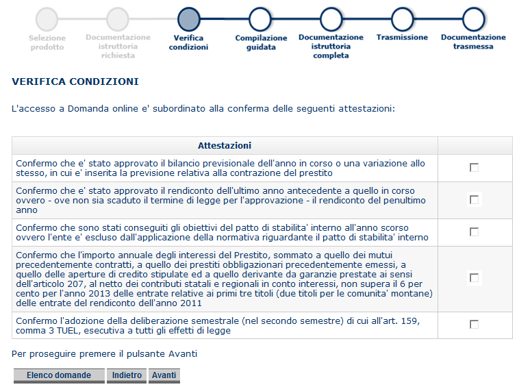 2. Compilazione della domanda di prestito Requisiti minimi per l accesso al credito Prima di procedere con la compilazione guidata della domanda l utente dichiara di