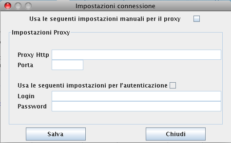 Selezionare all interno del menù File la voce Impostazioni connessione Inserire nei