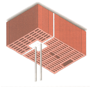Particolare del vano di alloggiamento delle armature ricavato nei blocchi Alveolater per muratura armata.