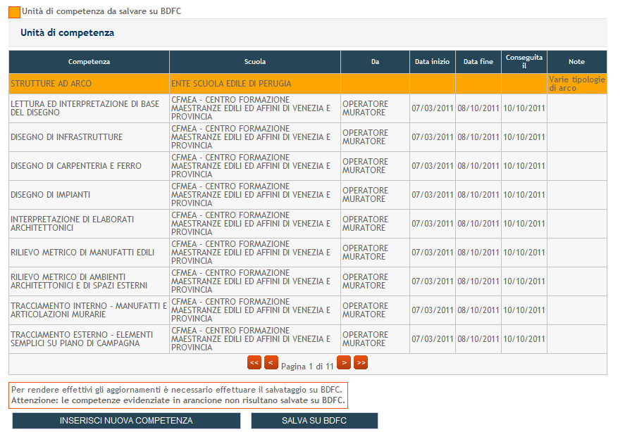 L unità di competenza viene visualizzata in cima all elenco ed evidenziata in arancione.