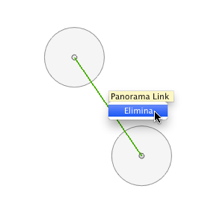 Interfaccia di Artlantis - Finestra Vista 2D Creazione di un collegamento tra due nodi Fare clic sul cerchio blu di un nodo, tenere premuto il pulsante del mouse e trascinare il cursore sul cerchio