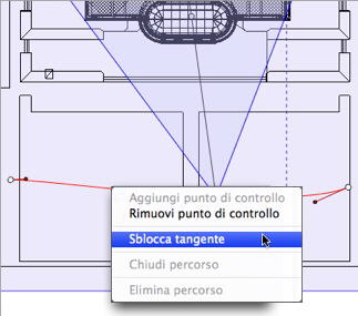 Interfaccia di Artlantis - Finestra Vista 2D Per modificare parte della tangente in un