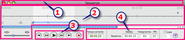 La scena è costituita dalle sequenze gestite nella lista dell'ispettore Animazioni. Visualizzazione Per visualizzare la finestra della linea temporale, attivare l'ispettore Animazioni.