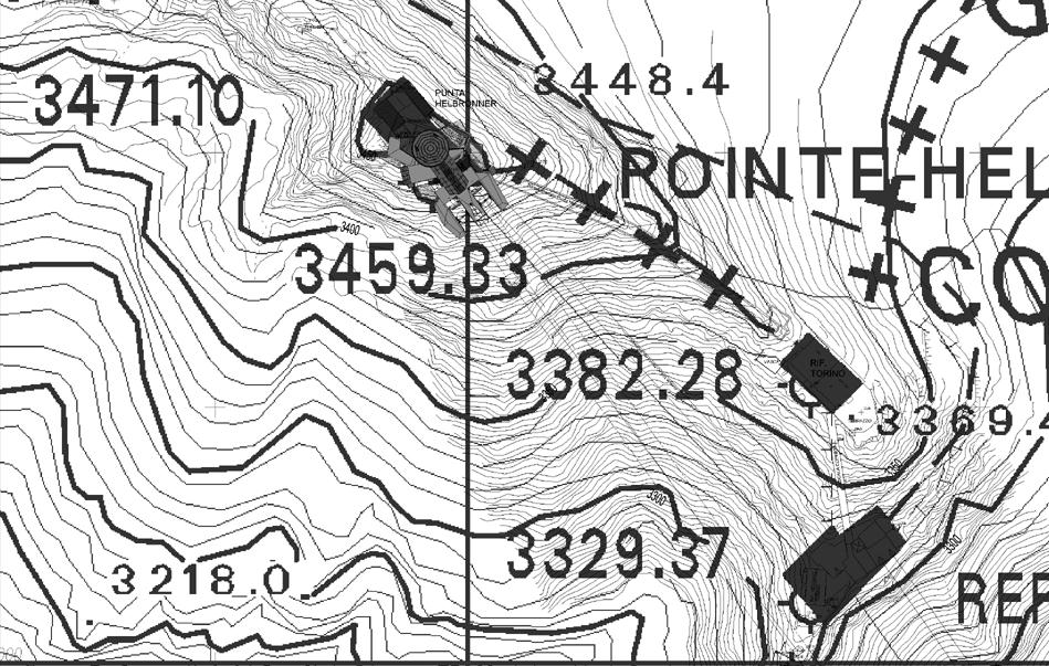 Il progetto della stazione è stato sviluppato nel rispetto della linea di confine che interseca la vetta a quota 3463 m 