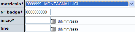 1.3 ASSOCIAZIONE BADGE In questa scelta si associano i Badge ai singoli dipendenti, tale cosa permette di definire le timbrature legate ad un badge a quale dipendente debbano essere correlate.