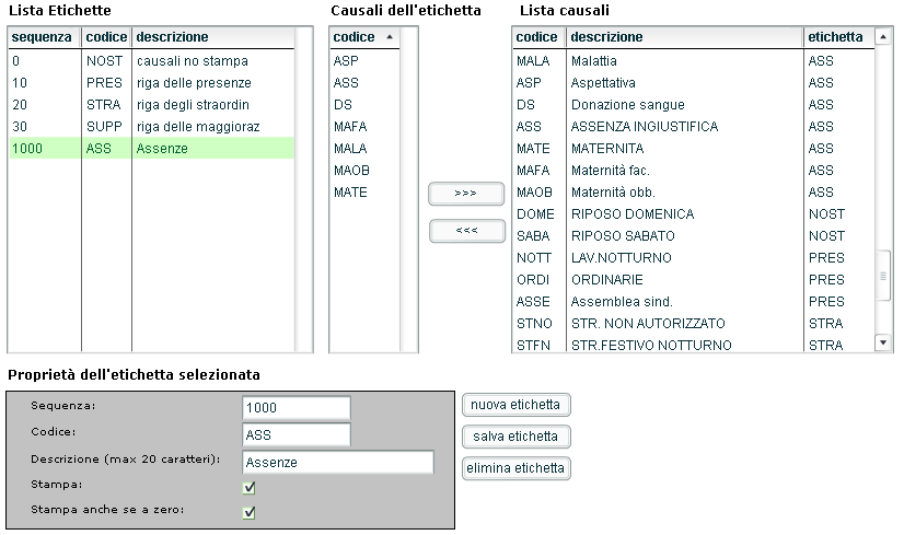 3.7 ETICHETTE GIORNALIERA Le etichette permettono di raggruppare/sommare una serie di causali sotto un unica denominazione, chiamata Etichetta, alle quali è possibile impostare un ordine di stampa.