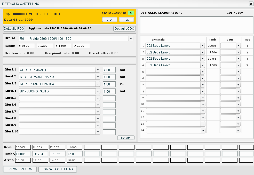 NB: In Tabelle Configurazioni Generali è possibile personalizzare l ordine e il colore con cui si desidera visualizzare le causali nel Cartellino.