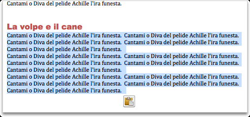 Fare clic sul paragrafo selezionato, trascinare la selezione sotto il titolo incollato e rilasciare il pulsante del mouse. Il paragrafo viene visualizzato sotto il titolo incollato.