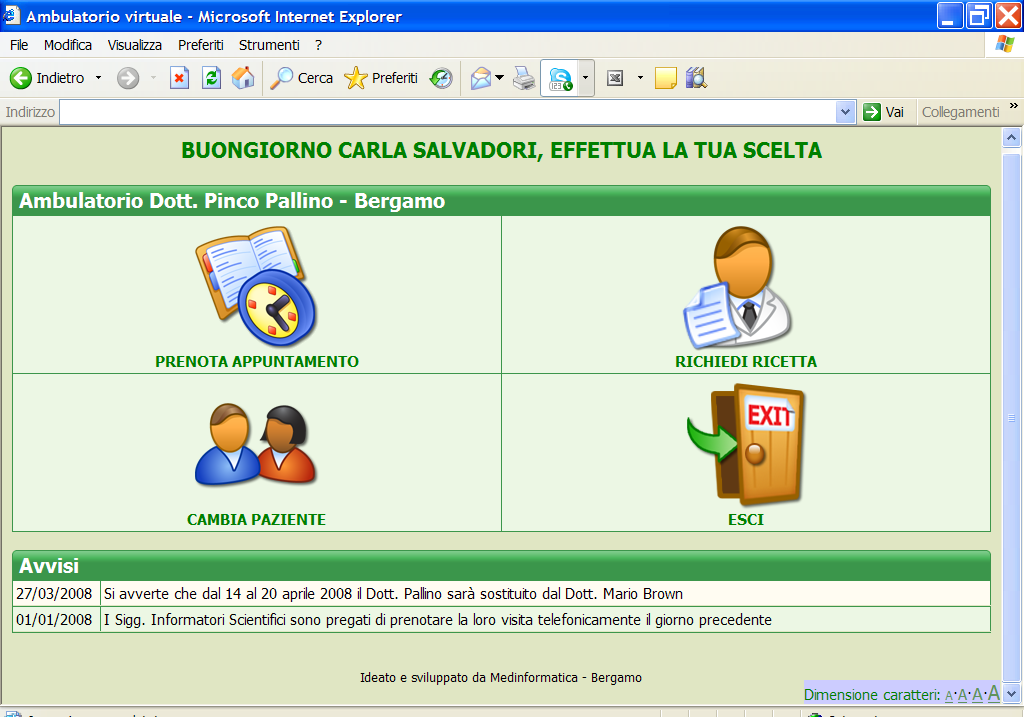 Menu delle opzioni principali ad uso del Cittadino L utente può scegliere fra le quattro seguenti operazioni: Prenotare un appuntamento Richiedere