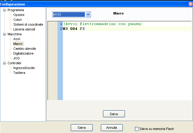 25.5 Editor Macro M100-M199 Questa funzionalità permette di editare e salvare Macro Utente da M100 a M199.