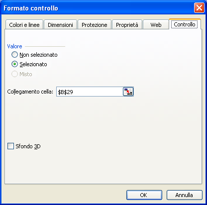 Formattare il tipo di controllo e impostare il Collegamento cella alla cella desiderata. Il grafico cambia di conseguenza.