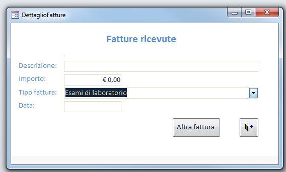 Gestione fatture e spese Dalla maschera del menu principale e possibile registrare le fatture fornitori ed i costi della nostra attivita.