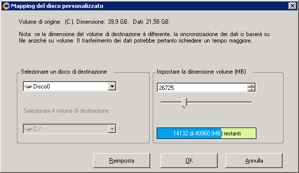 Esecuzione del ripristino bare metal 6. La schermata Mapping del volume consente di selezionare i volumi di origine che si desiderano ripristinare sulla destinazione.