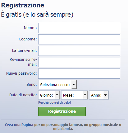 Registrazione account Collegarsi al sito www.facebook.