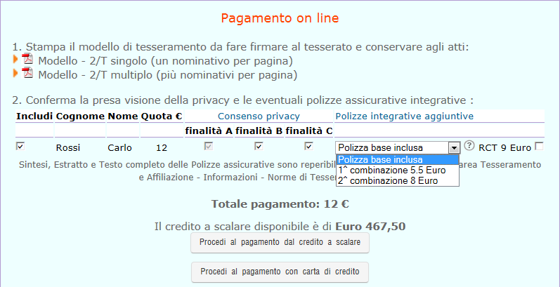 Apparirà il seguente avviso: Cliccare su OK per proseguire oppure Annulla per tornare al menù principale; confermando, apparirà una finestra riassuntiva riportante l elenco dei tesserati rinnovati o