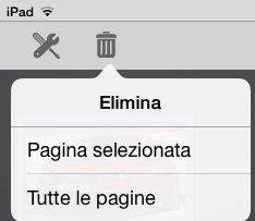 Eliminazione delle pagine Per eliminare la pagina selezionata o tutte le pagine, toccare e scegliere l'opzione preferita.