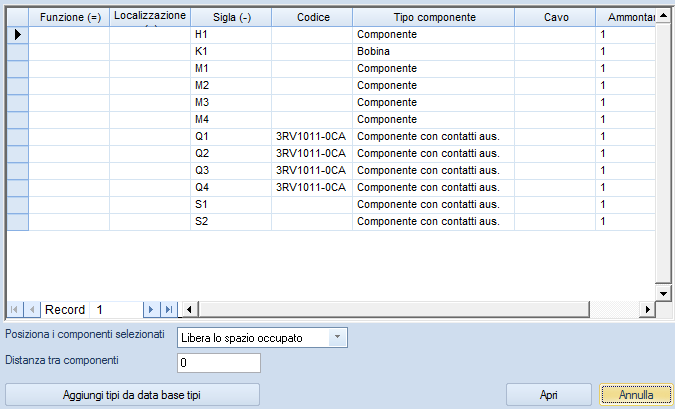 Foglio quadro - 85 13.E Inserire i componenti Selezionate dalla scheda Funzioni il comando Lista di selezione. Tutti i componenti dello schema sono visualizzati in questa lista.